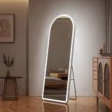 EMKE Weiß Standspiegel mit Beleuchtung 160x60cm mit 3 Lichtfarbe Dimmbar Kaltweiß Neutral Warmweiß Licht Standspiegel Groß mit Touchschalter Ganzkörperspiegel mit Beleuchtung mit Speicherfunktion