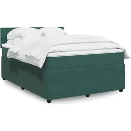 vidaXL Boxspringbett mit Matratze Dunkelgrün 140x200 cm Samt