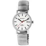 Bahnhof Zugband Herrenuhr Weiß Silber Datum Analog Edelstahl Quarz Armbanduhr