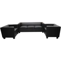 MCW 3-1-1 Couchgarnitur Lille ~ Leder, schwarz