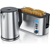 Arendo Frühstücksset 2-teilig, 4-Scheiben Langschlitztoaster MANHA + Edelstahl Wasserkocher 1,5l, Silber