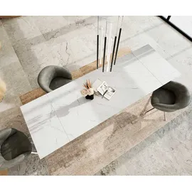 DeLife Esstisch Edge 200-300x100 Keramik Laminam®Statuarietto Weiß Wave Edelstahl ausziehbar, Esstische