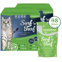 48 x 85 g Lecker.Pet® Surf'n'Turf Pouches Katzenfutter in feiner Sauce Nassfutter - 4 Sorten Multipack