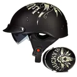 Retro Motorrad Helm, Halbschale Vintage Style Harley Helm mit Visier, Halbschalenhelm ECE Zertifizierung Jethelm Für Damen Und Herren, für Cruiser Chopper Biker