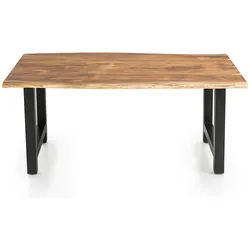 SalesFever Baumkanten Esstisch 140x80 cm | massive 3,5 cm Akazie Natur | H-Gestell Schwarz