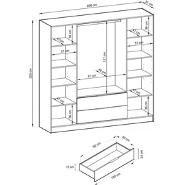 masseno Drehtürenschrank CATERINA 206 x 200 x 51 cm Braun