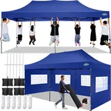 COBIZI Pavillon 3x6 Wasserdicht Stabil Winterfest mit 6 Seitenwand,Popup Faltpavillon Partyzelt,Faltbarer Sonnenschutz Gartenpavillon für Strand Hochzeit Camping mit Handtasche(3 mal 6m Dunkelblau)