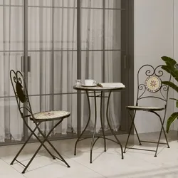 Mosaik-Bistro-Set Terrakottarot und Weiß Eisen und Keramik