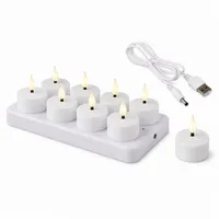 Lumineo LED-Kerze LED Teelichter warmweiß Akku USB Ladestation Timerfunktion 8er (LED Teelicht Set Akku warmweiß wiederaufladbar Innenbereich, 10-tlg., 8 LED Teelichter warmweiß mit USB Ladestation und Timerfunktion), Warmweiß Timerfunktion Akku USB Ladestation flammenlos dekorativ