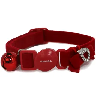 Ancol Katzenhalsband aus Samt, in Herzform, extra weicher Samt mit funkelndem Edelstein-Herz und Sicherheitsschnalle, Rot