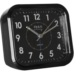 FILIUS ZEITDESIGN Wecker mit Quarzuhrwerk analoge Zeitanzeige schleichende Sekunde lautlos schwarz