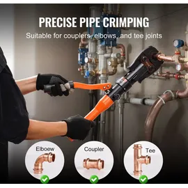 Vevor Hydraulisches Rohr-Crimpwerkzeug für Kupferrohrverbindungen, Presszange mit V12, V15, V18, V22, V28 Schnellwechselbacken, 360° drehbares Pr...