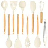 CAROTE Küchenhelfer Kochzubehör Set 10 teiliges,Pfannenwender Küchenutensilien Antihaftes Hitzebeständiges Küchenhelfer Set mit Holzgriff zum Küche,Kochen, Backen,BPA Frei, Spülmaschinenfest