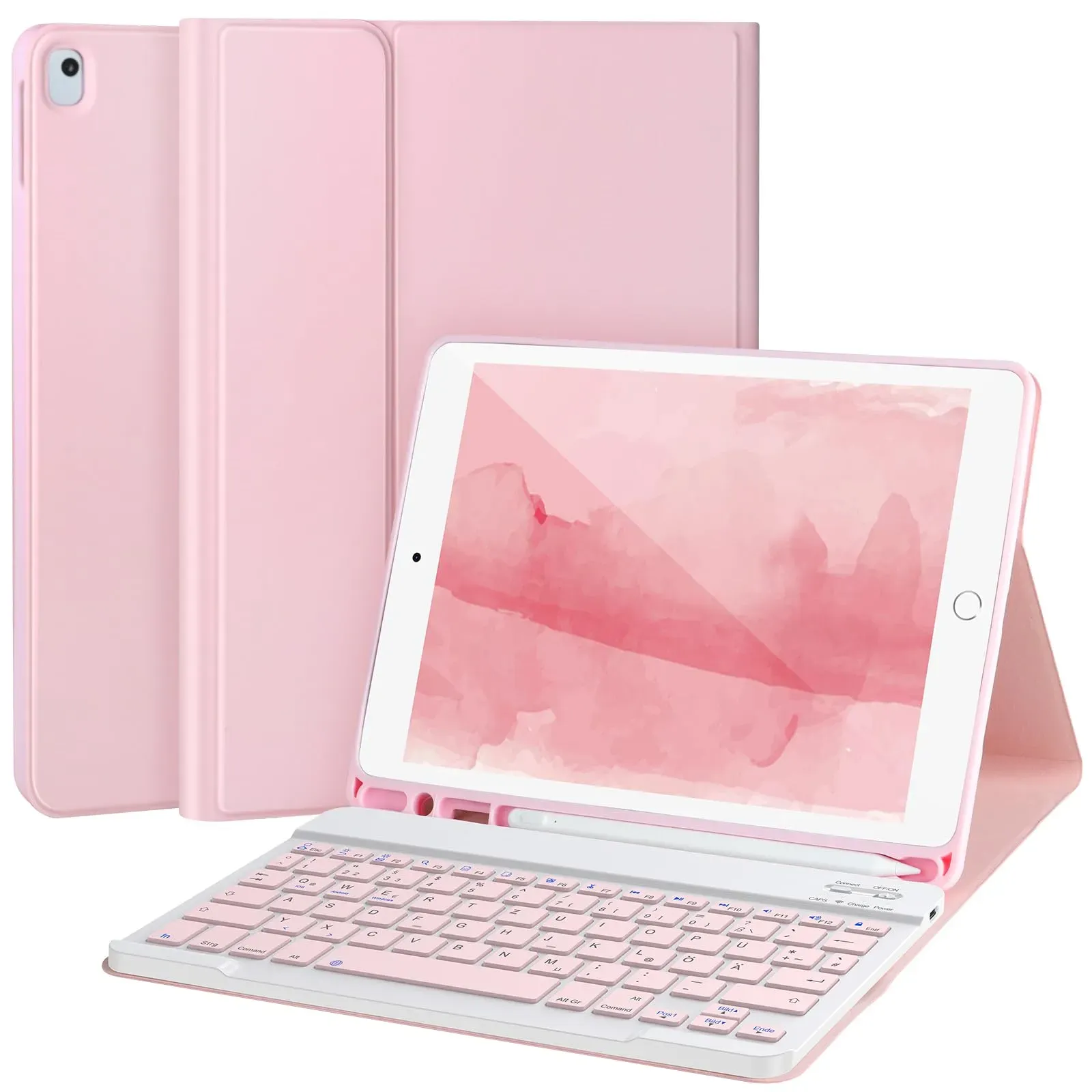 Tastatur Hülle für iPad 9/8/7. Gen10.2 Zoll,Hülle mit Tastatur für iPad 10.2,Tastatur für iPad 9. Gen,Abnehmbare Bluetooth-Tastatur für iPad 10.2, iPad Tastatur Hülle 9. Gen mit Stifthalter,Pink