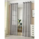 Woltu 2er-Set Gardinen transparent mit Ösen Leinen Optik dunkelgrau 140x225 cm - Woltu