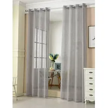 Woltu 2er-Set Gardinen transparent mit Ösen Leinen Optik dunkelgrau 140x225 cm - Woltu