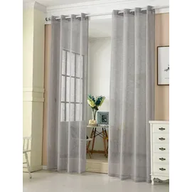 Woltu 2er-Set Gardinen transparent mit Ösen Leinen Optik dunkelgrau 140x225 cm - Woltu