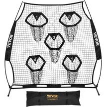 Vevor Fußballtrainer Wurfnetz Übungsnetz (208 x 91 x 189 cm) mit 5 Zieltaschen & tragbarer Aufbewahrungstasche & Guren & knotenlosem Netz, Training für die Passgenauigkeit des Quarterbacks, schwarz