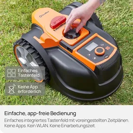 LAWNMASTER Roboter-Rasenmäher mit Kamera-Navigation, App und Ladestation. Auto-Charge. Ohne Begrenzungskabel. LCD-Steuerung. Drop & Mow für mehrere Rasenflächen. Für Rasenflächen bis 500 m2