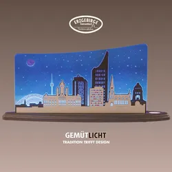 WEIGLA LED Dekolicht "Leipzig Panorama, Holz & Acrylglas, BLAU-GRAU-WEIẞ", blau, H: 23cm, Lampen, Erzgebirge garantiert, Dekolampe für Innen, Dekoleuchte