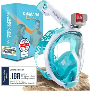 Die Preisgekrönte KAIMANA Schnorchelmaske für Kinder - absolut CO2 sicher - inkl. Tragetasche - Tauchermaske - Vollgesichtsmaske Tauchmaske