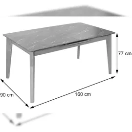 Mendler Esszimmertisch HWC-M57, Esstisch, Massiv-Holz Laminat Melamin 160-200x90cm, ausziehbar Marmor/Stein-Optik, helle Beine