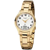 Regent Funkuhr Regent Damen-Armbanduhr gold, (Funkuhr), Damen Funkuhr rund, klein (ca. 29mm), Edelstahlarmband goldfarben