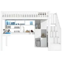 Odikalo Hochbett Jugendbett Studentenbett Regale Schreibtisch ohne Matratze 90*200cm