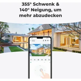 Reolink 3MP Argus PT Lite+SP Überwachungskamera Solarbetrieben Außenbereich Personen-/Fahrzeugerkennung,Solarbetrieben,2,4 GHz WLAN,2 Wege-Audio - Weiß