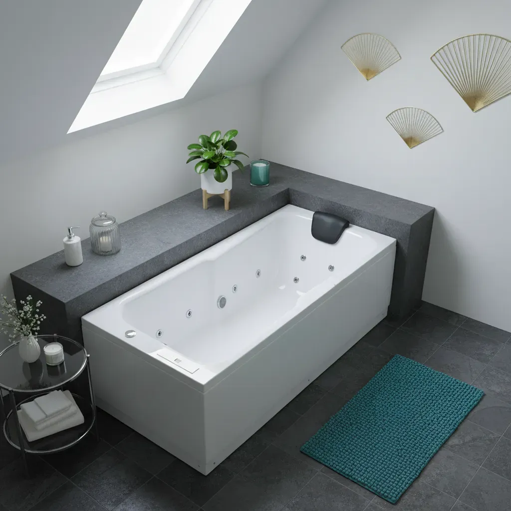 Indoor Whirlpool Badewanne 170x75 cm, 12 Massagedüsen LED, schmal, freistehend, 1 Person, für kleines Bad, Caribia RHODOS Premium, Made in Germany