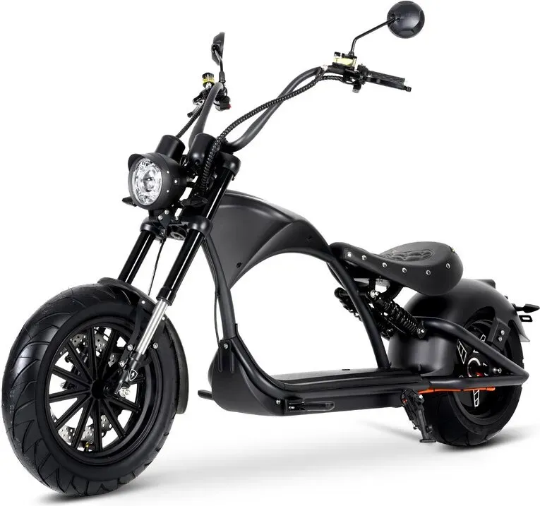Mangosteen M1P Elektroroller, 2000W, 60V 30Ah, bis zu 80 km Reichweite, 45 km/h Höchstgeschwindigkeit, 200 kg Tragfähigkeit, E-Chopper mit hydraulischen Scheibenbremsen, Schwarz