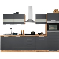 Kochstation Küche »KS-Luhe«, 300 cm breit, wahlweise mit oder ohne E-Geräten, gefräste MDF-Fronten, grau