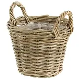 Van der Leeden Rattan-Korb mit Henkeln, rund, grau-braun, Hellbraun, Grau