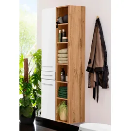 WELLTIME Soria Hochschrank 30 x 185 x 35 cm Weiß Metall/MDF/Spanplatte/Massivholz