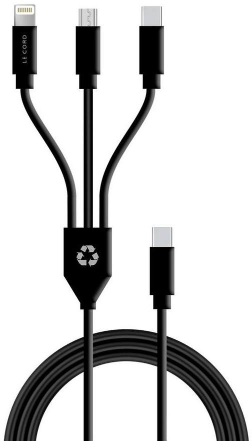LE CORD 1392 3in1 Multikabel USB-C aus Recycling Plastik Smartphone-Kabel