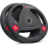 Hop-Sport Hantelscheiben 50mm Set, olympische Gewichtsscheiben aus Gusseisen für Langhantelstangen, Bumper Plates mit rutschfester gummierter Oberfläche für Krafttraining | 50 kg Set (2 x 25 kg)