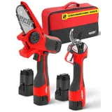 HECHT Akku Astschere 32 mm & Mini Kettensäge 14 cm – elektrische Gartenschere 650 W mit 2 × 14,4 V Akkus, Profi Baumscheren-Set für Garten-, Ast- & Holzsäge-Arbeiten, inkl. Tasche & Zubehör