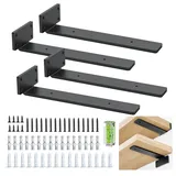 4 Pack Regalhalterung, Schwebende Regalträger, 25 cm, Robuste Regal Winkel (1/5 Zoll), Dickes Metall, Schwebende Regalhalterungen Mit Modernem Eisen-Finish - Schwarz