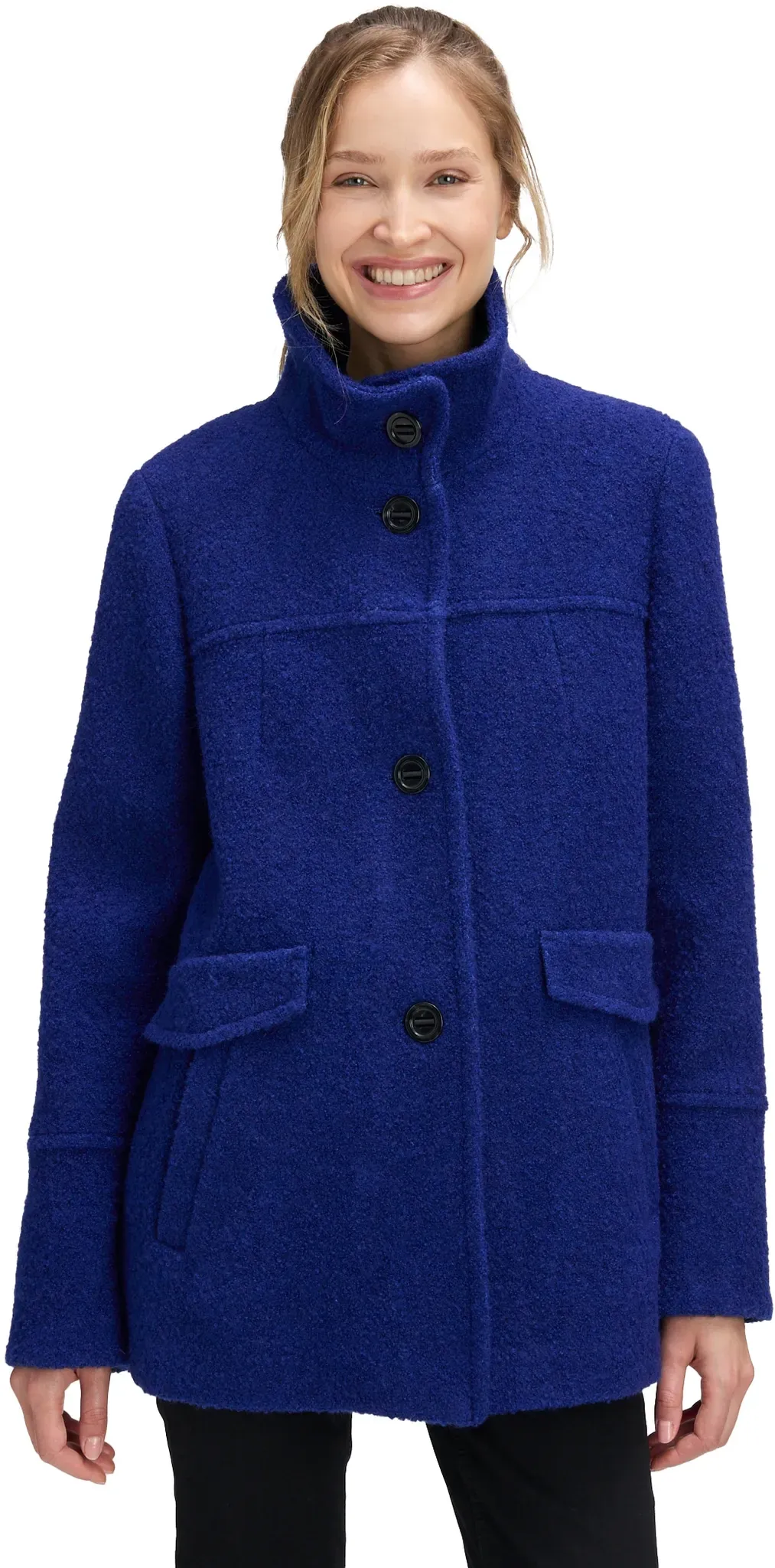 Wolljacke GIL BRET, Damen, Gr. 46, blau (bright blau melange), Web, Obermaterial: 32% Baumwolle, 27% Polyester, 18% Wolle, 18% Polyacryl, 5% sonstige Fasern, unifarben, gerade Po-bedeckend, Rundhals, Jacken, mit Stehkragen
