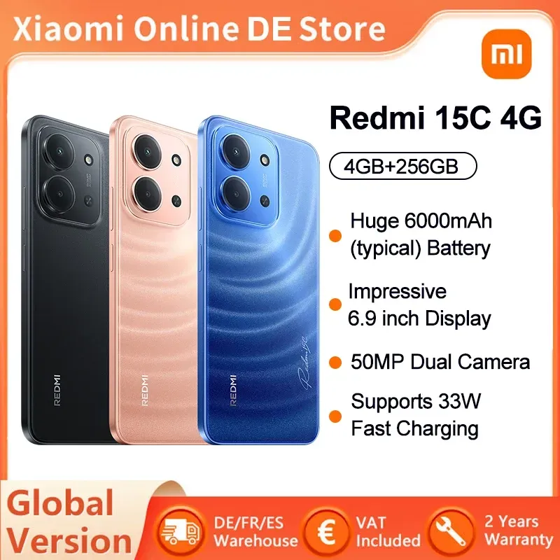 Global Version Redmi 15C 4G Mobile Phone 50MP AI Dual Camera 6000mAh 33W Fast Charging Cellphone Smartphone New Global Version Redmi 15C 4G Mobile Phone 50MP AI Dual Camera 6000mAh 33W Fast Charging Cellphone Smartphone New