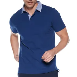 COURSE Herren Polo-Shirt Baumwoll-Shirt mit Kontrast-Kragen Kurzarm-Hemd 900569 Dunkelblau - S