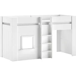 Vipack Hochbett »Reno, ein tolles Hüttenbett mit hoher Standfestigkeit, weiß lackiert«, (B/H/T ca. 206x120,1x105cm, Leiter mittig, Fenster und Absturzschutz), inkl. Rolllattenrost, Rückseite offen und Spielfläche unter dem Bett Vipack Weiß + Weiß + Weiß