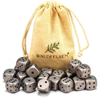 Waldfelsen 6, 12, 20, 30 oder 50 hochqualitative Holzwürfel aus echtem Buchenholz Augenwürfel Spielwürfel aus Holz in 16 mm Standardwürfel mit Stoffbeutel Würfelset (Silber, 20 Stück)