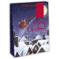 Clairefontaine 12x Geschenktasche 26,5x14x33cm, Weihnachten Flying Santa, Mitternachtsblau, 1
