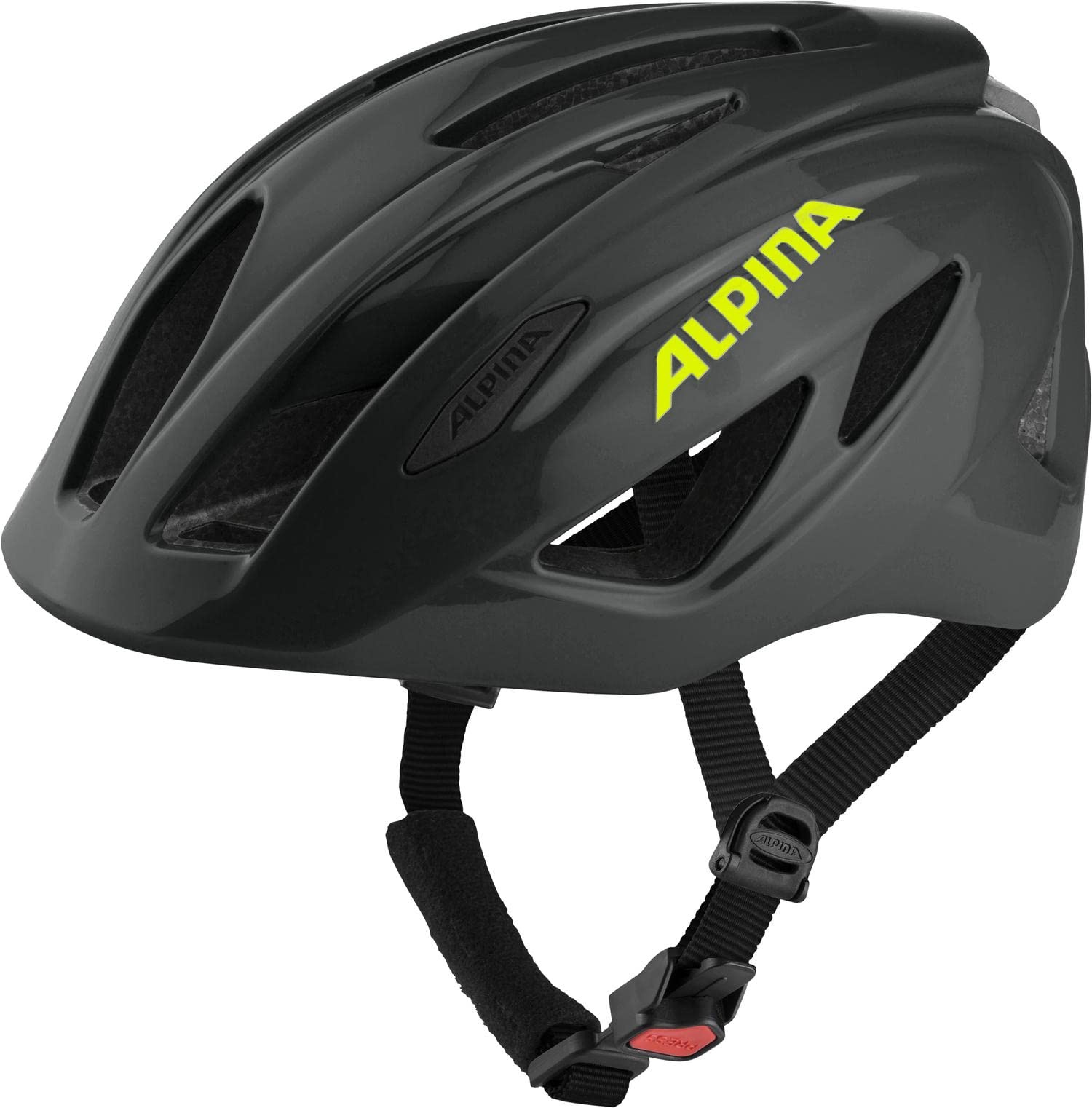 ALPINA PICO FLASH - Beleuchteter, Leichter & Bruchfester Fahrradhelm Mit Fliegennetz Für Kinder, black-neon gloss, 50-55 cm