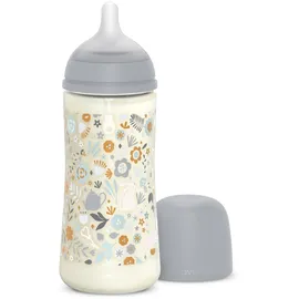 Suavinex Babyflasche 360 ml, mit physiologischem SX Pro Silikon-Sauger, Antikolik-Ventil. Babyflasche mit dickflüssigem Fluss-Sauger (L). Für Babys ab 6 Monaten. Wonderland, Blumen, Blau