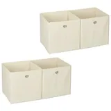 Relaxdays - 4 x Aufbewahrungsbox Stoff, quadratisch, Aufbewahrung für Regal, Stoffbox in Würfelform, HxBxT: 30 x 30 x 30 cm, beige
