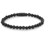 Rebel & Rose Black Rocks Armband aus 6mm schwarzen Naturstein mit schwarzem Edelstahlverschluss RR-60088-B-L Größe L