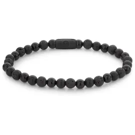 Rebel & Rose Black Rocks Armband aus 6mm schwarzen Naturstein mit schwarzem Edelstahlverschluss RR-60088-B-L Größe L