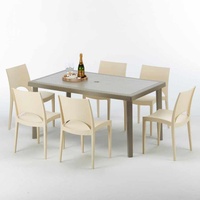 Polyrattan Tisch Rechteckig mit 6 Bunten Stühlen 150x90 Beige Marion